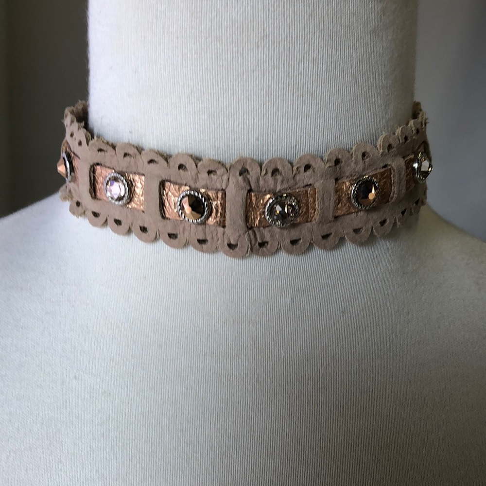 Leatherock Beige Cut Out Leather Choker Swarovski Crystal